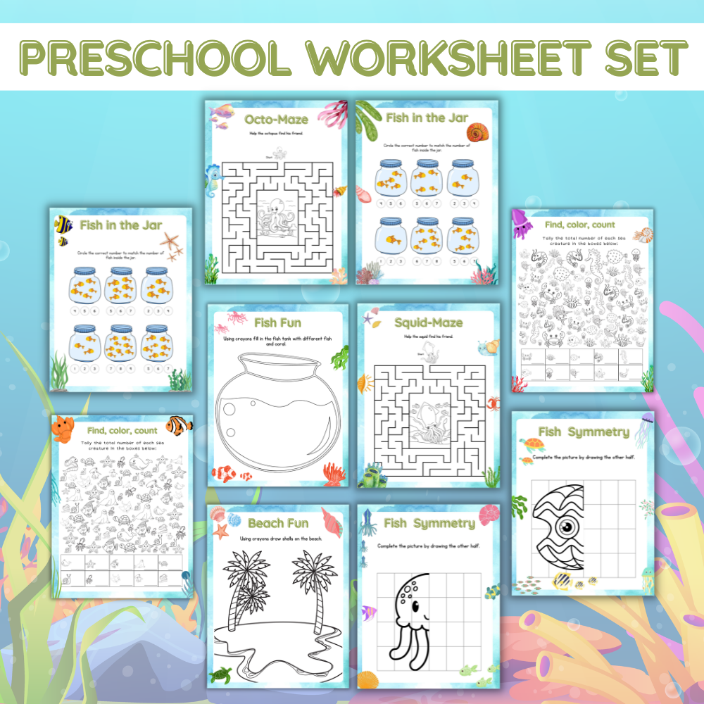 preschool under the sea worksheet mockup