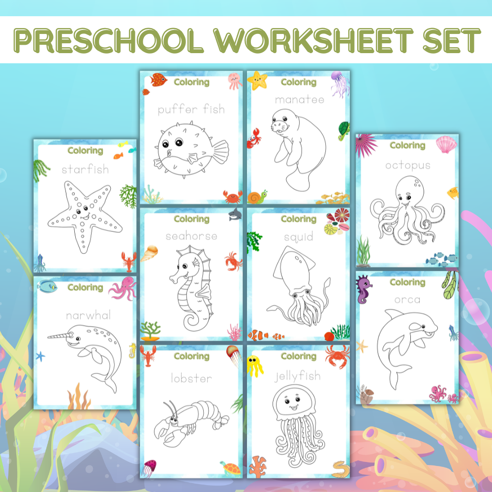 preschool under the sea worksheet mockup