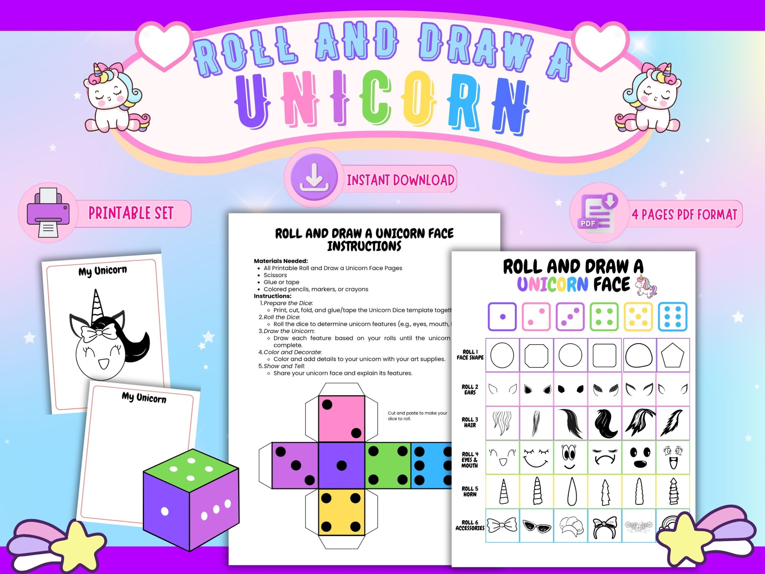 Roll and Draw a Unicorn Face