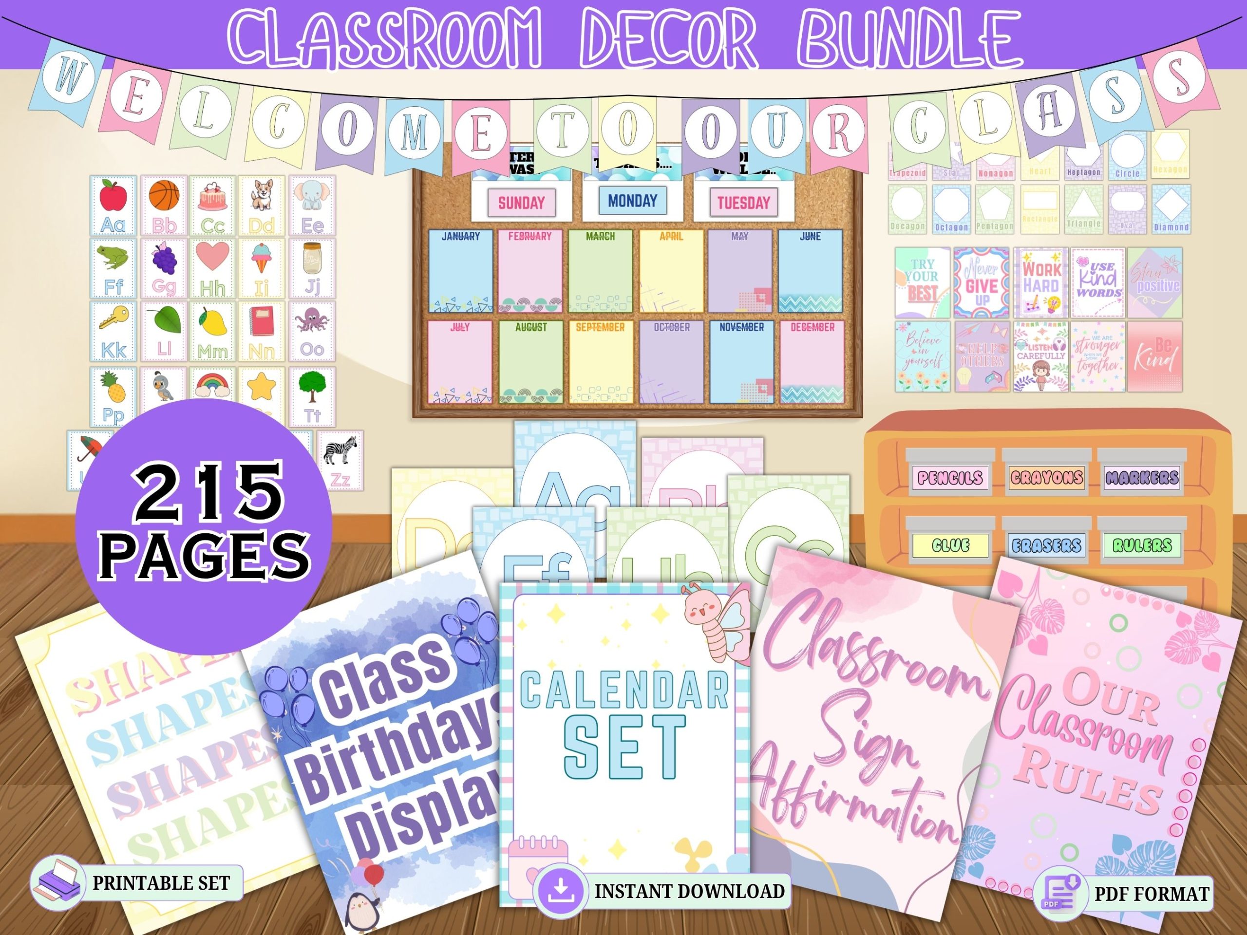 pastel classroom decor bundle