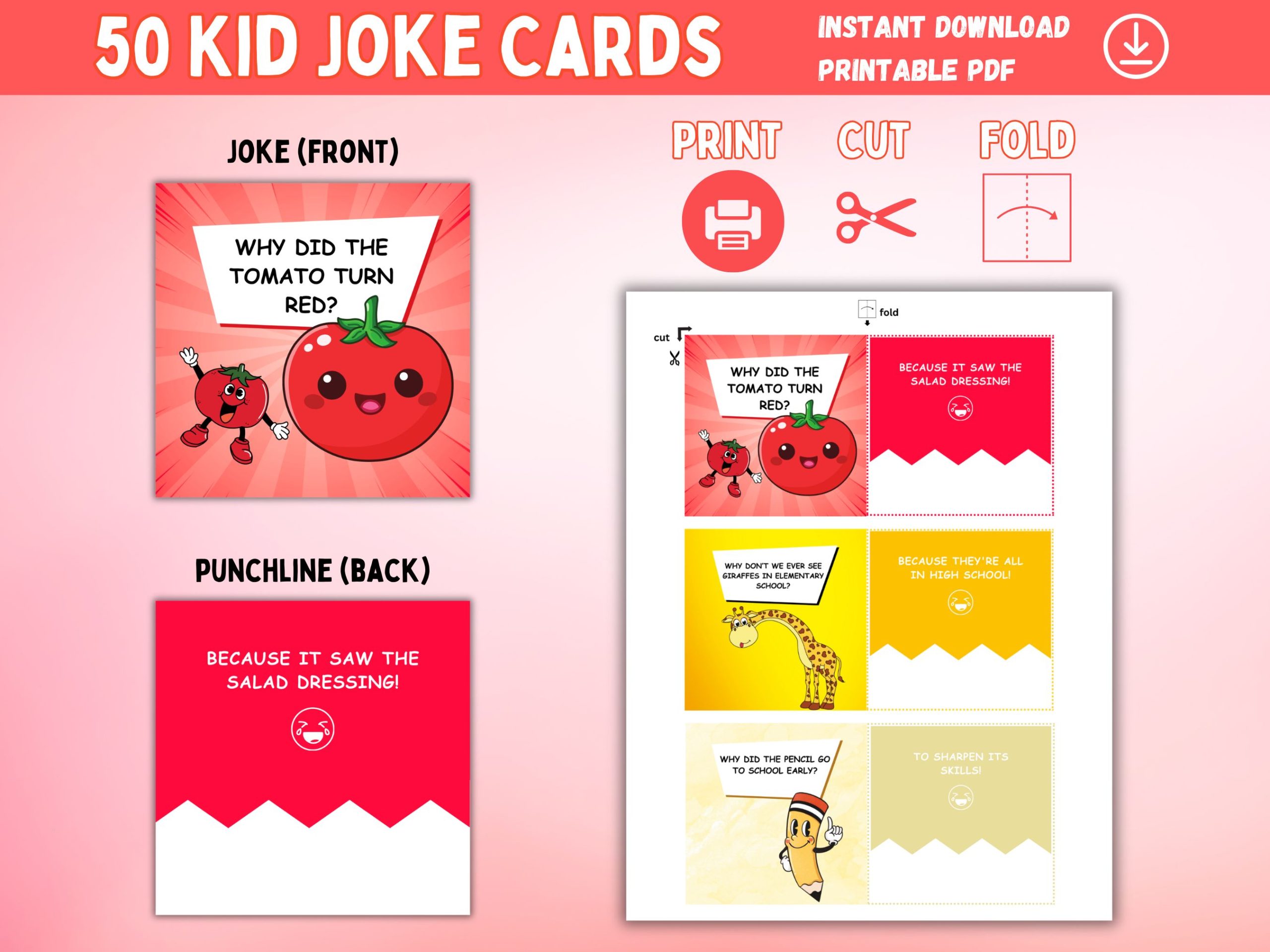 50 Kid Joke Cards Printable