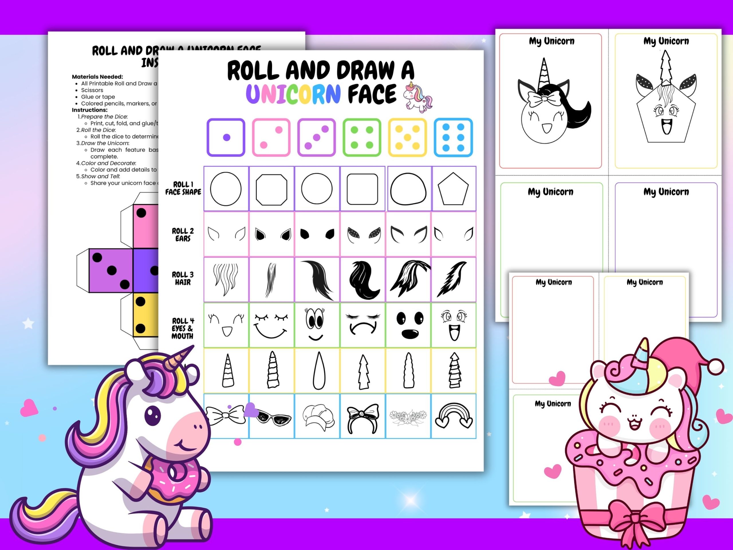 Roll and Draw a Unicorn Face