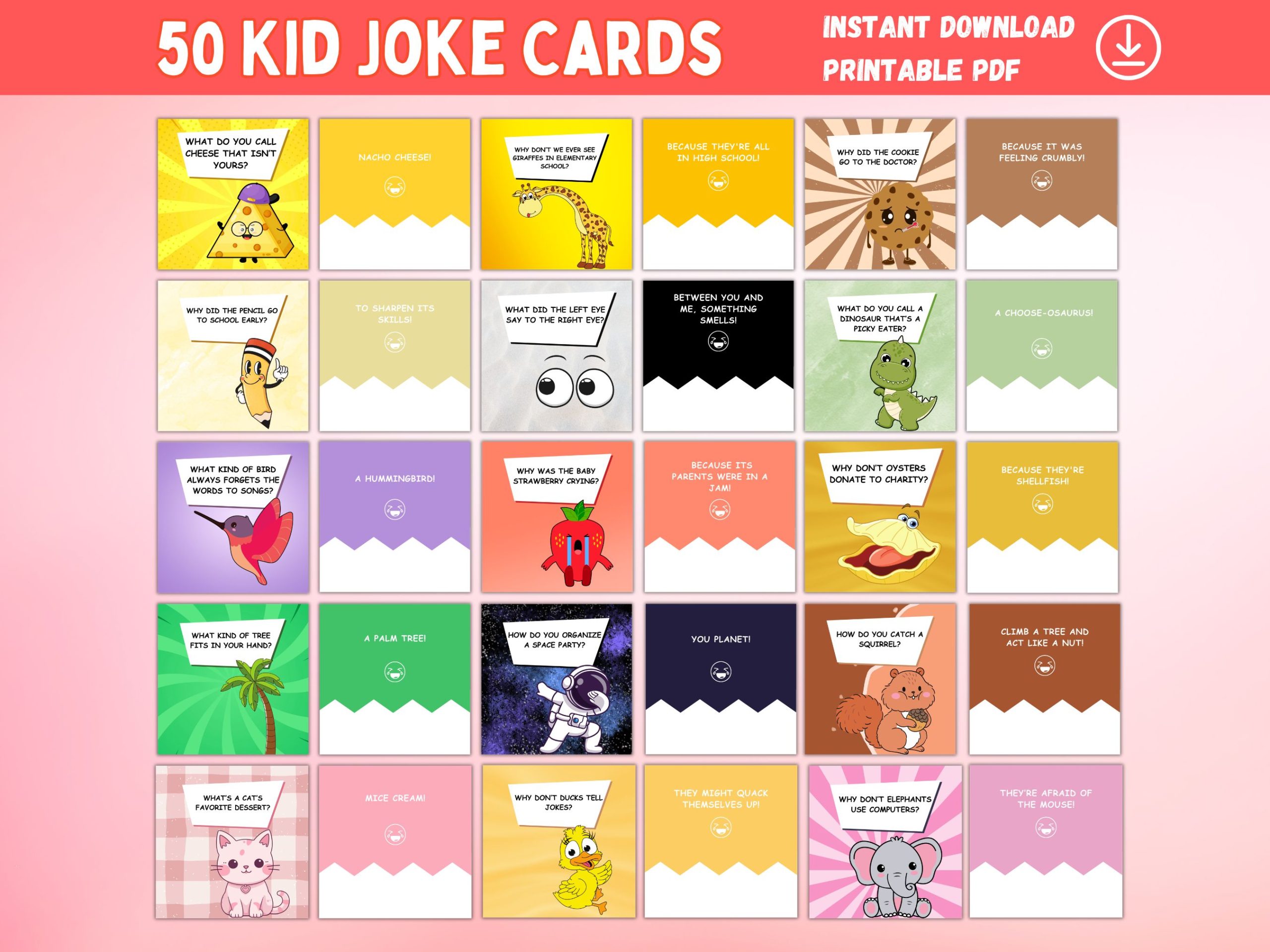 50 Kid Joke Cards Printable
