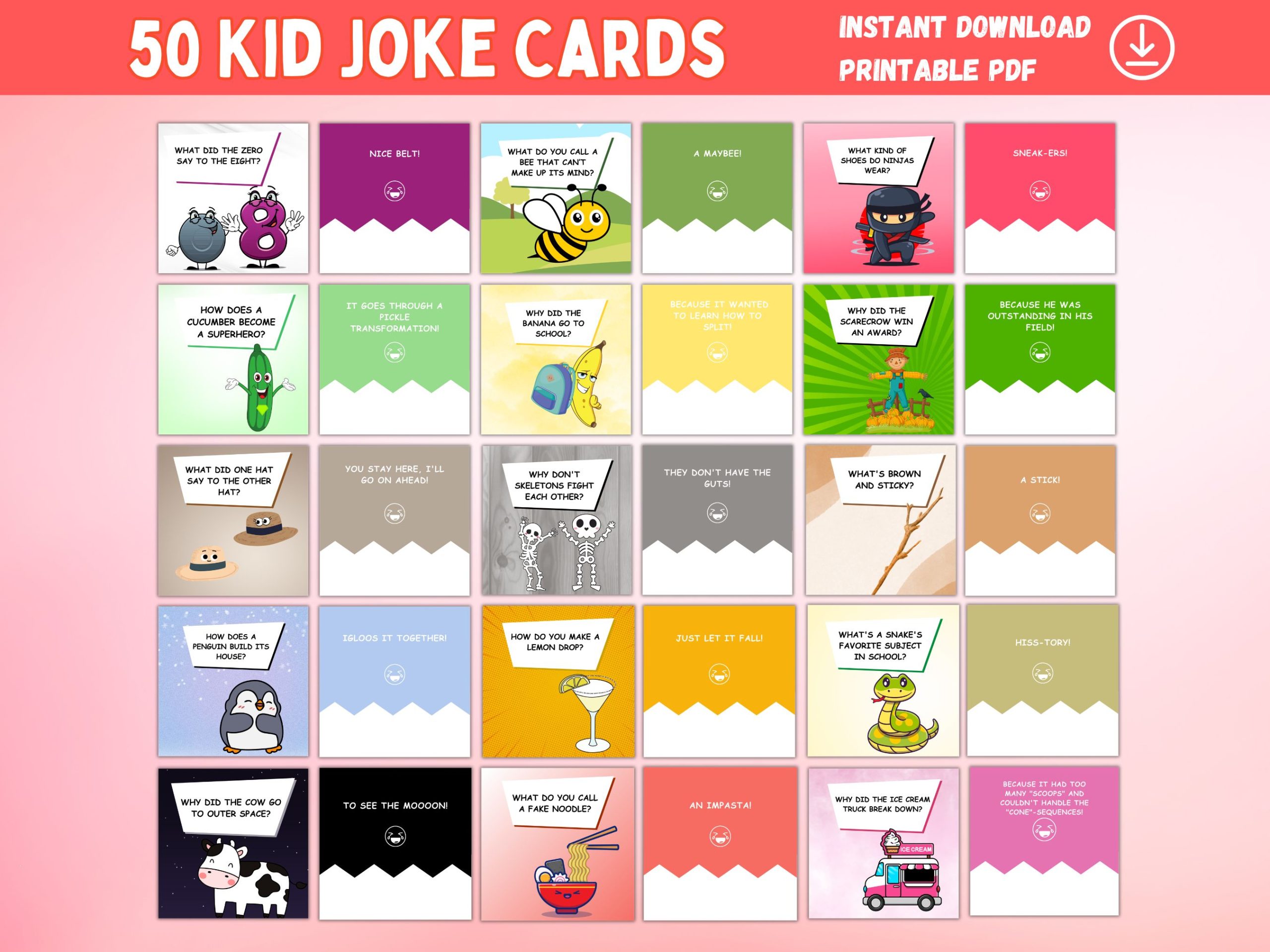 50 Kid Joke Cards Printable