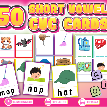 50 Short Vowel CVC Word Cards mockup