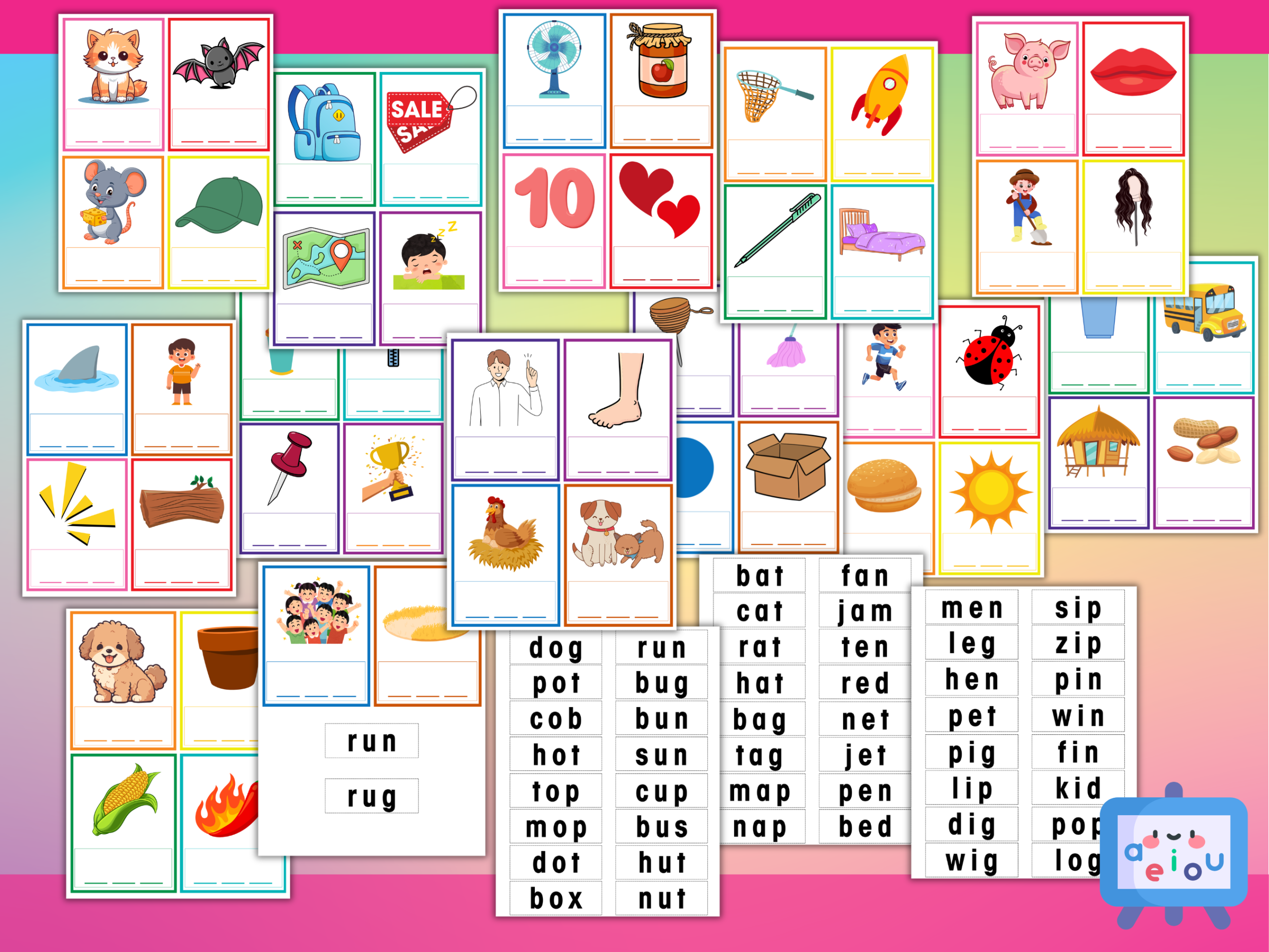 50 Short Vowel CVC Word Cards mockup