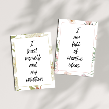 Floral printable affirmation cards featuring self-love and gratitude quotes.