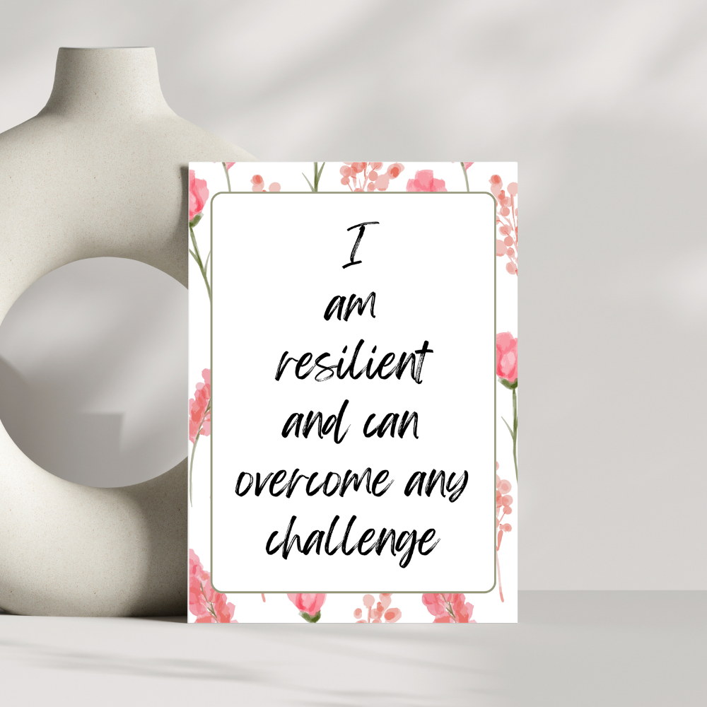 Floral printable affirmation cards featuring self-love and gratitude quotes.