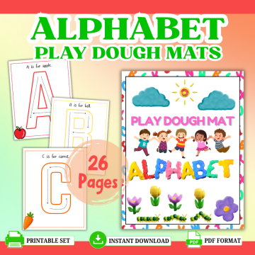 Printable alphabet play dough mats mockup