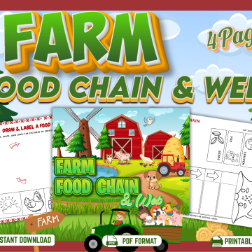 Farm food chain and food web printable activities for kids mockup