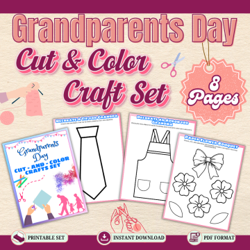 Grandparents Day cut and color printable craft set