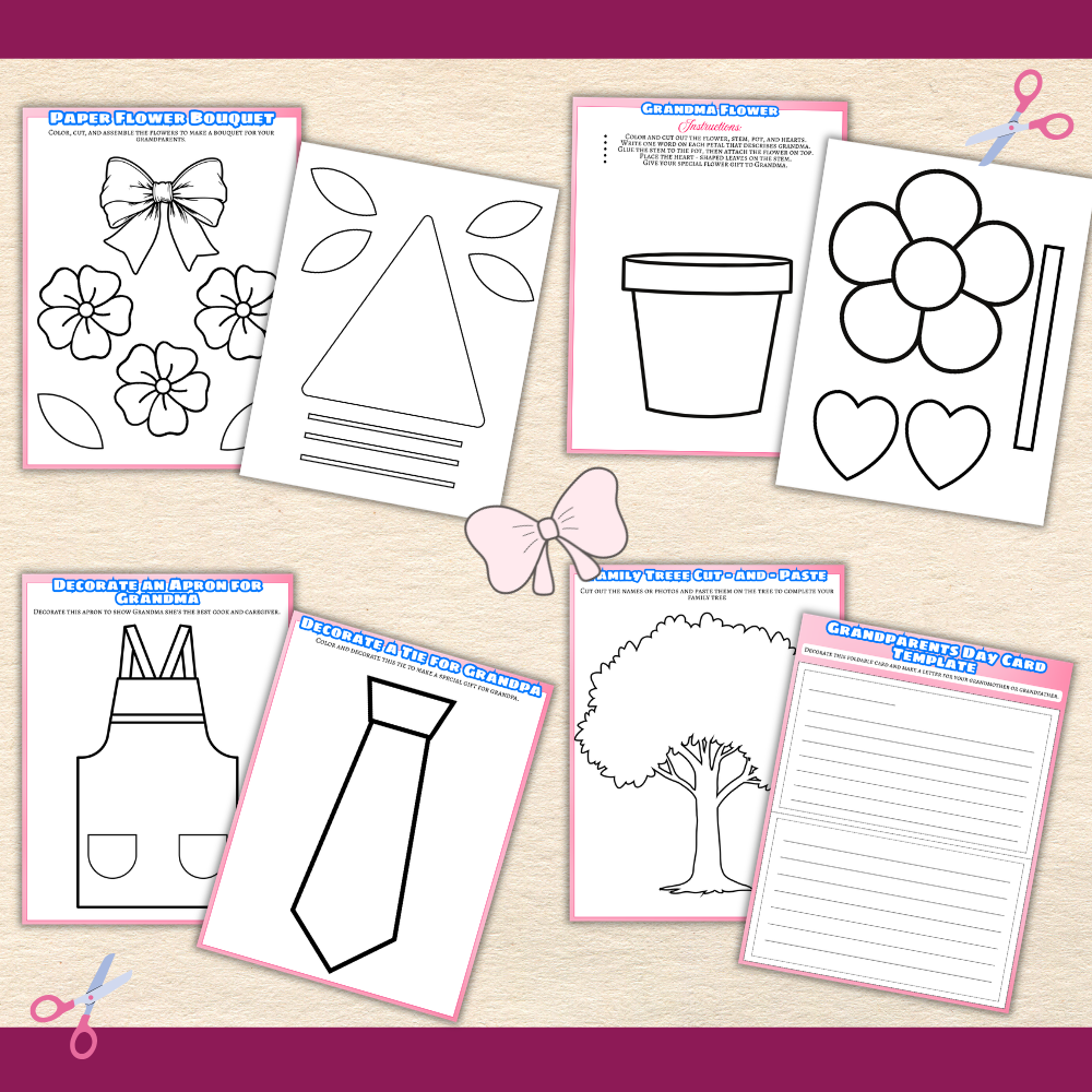 Grandparents Day cut and color printable craft set