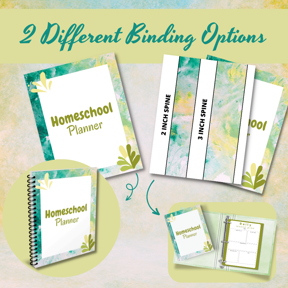 100-page printable Homeschool Planner and Binder in colorful watercolor design mockup