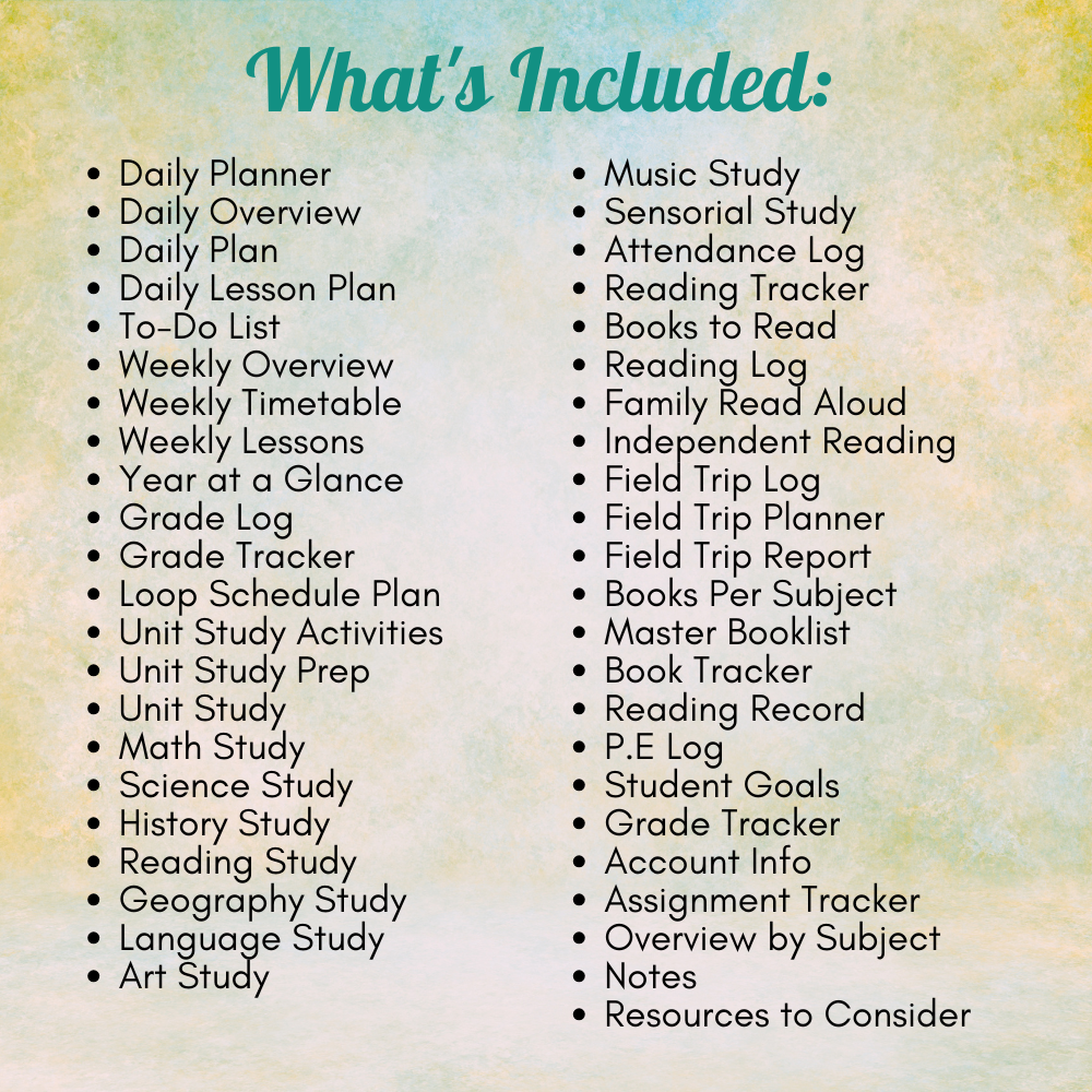 100-page printable Homeschool Planner and Binder in colorful watercolor design mockup