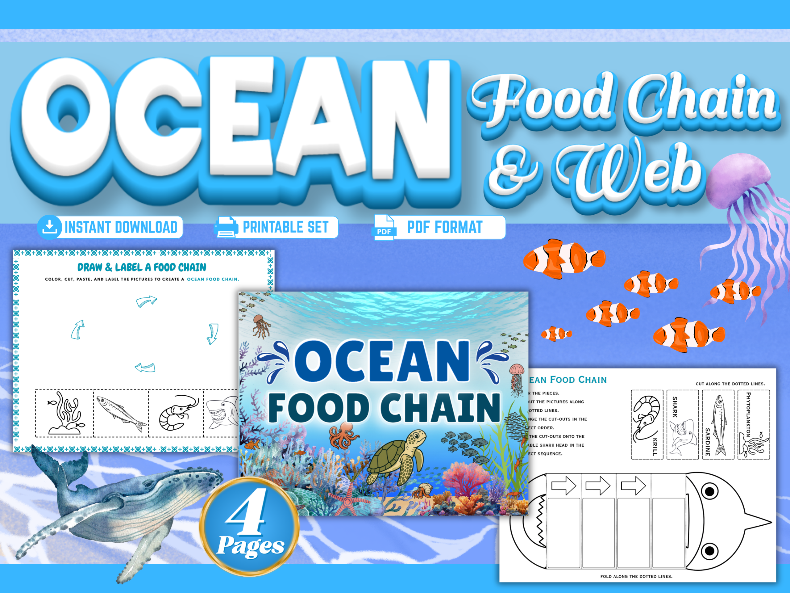 Ocean Food Chain Worksheets mockup
