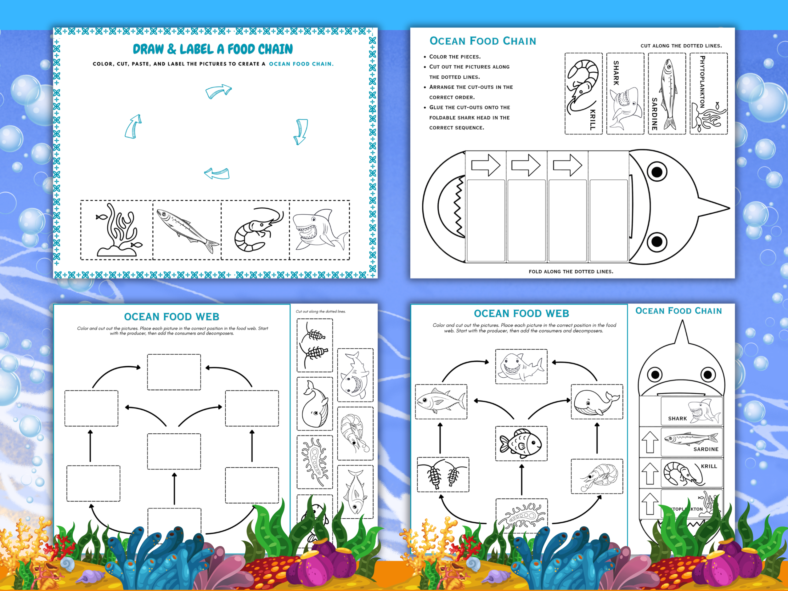 Ocean Food Chain Worksheets mock up