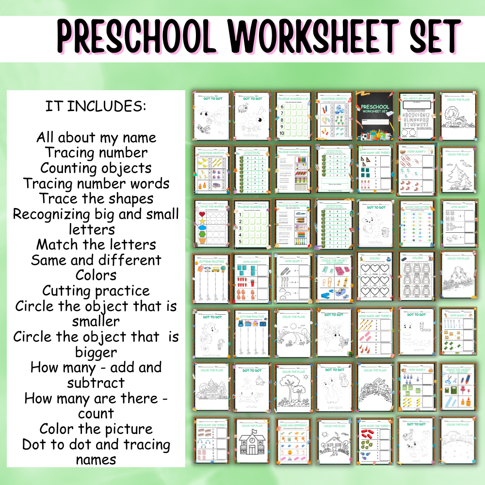 Preschool worksheets printable mockups