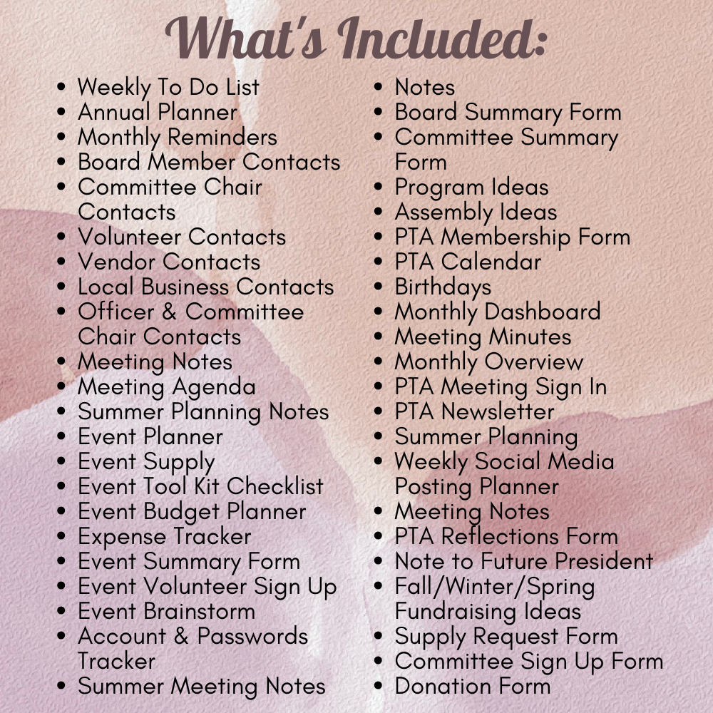 PTA president organizer mockups