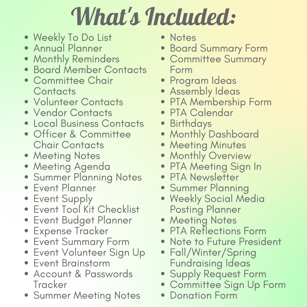 PTA president organizer mockups