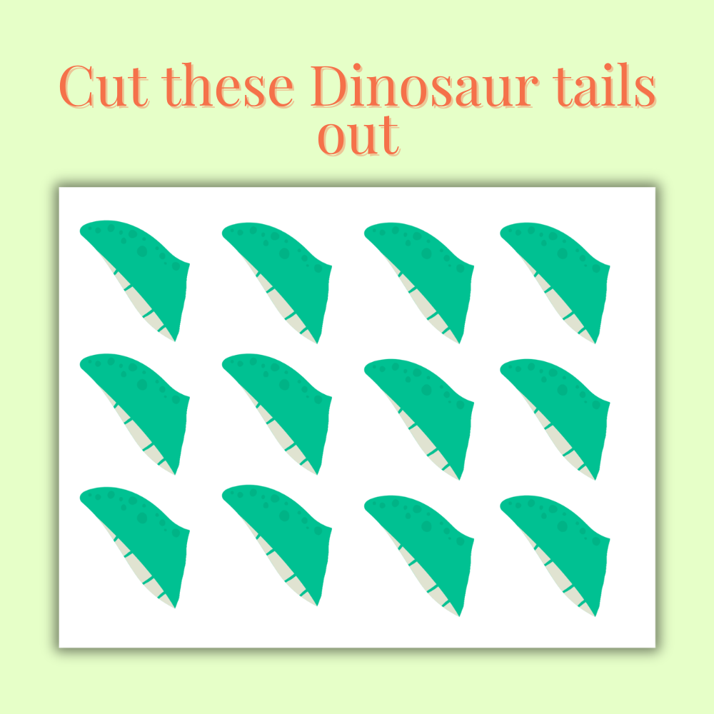 Printable Pin the Tail on the Dinosaur birthday party game featuring a colorful dinosaur poster, printable tails, and instruction sheet for dinosaur-themed celebrations. mockup