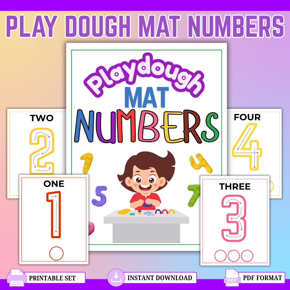 Printable play dough number mats mockup