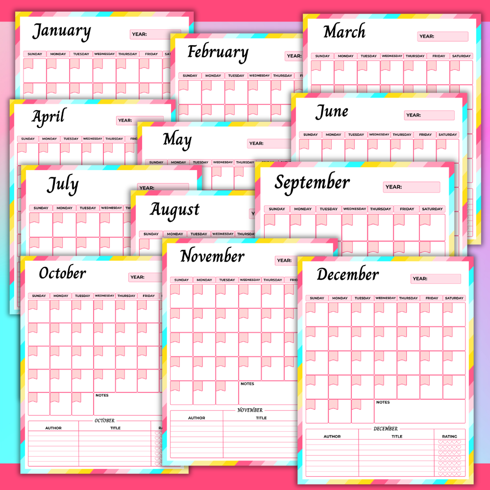 Printable Reading Tracker Bundle for Teens with 37-page reading journal. mockup