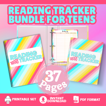 Printable Reading Tracker Bundle for Teens with 37-page reading journal. mockup
