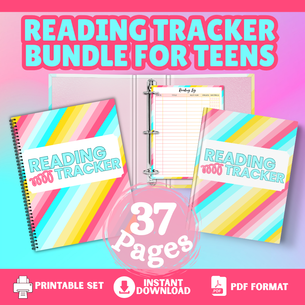 Printable Reading Tracker Bundle for Teens with 37-page reading journal. mockup