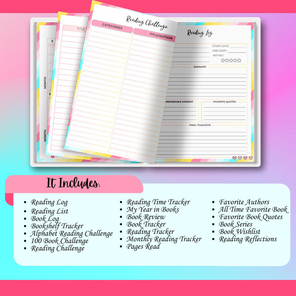 Printable Reading Tracker Bundle for Teens with 37-page reading journal. mockup