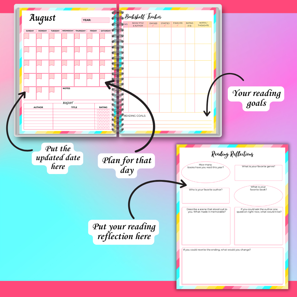 Printable Reading Tracker Bundle for Teens with 37-page reading journal. mockup