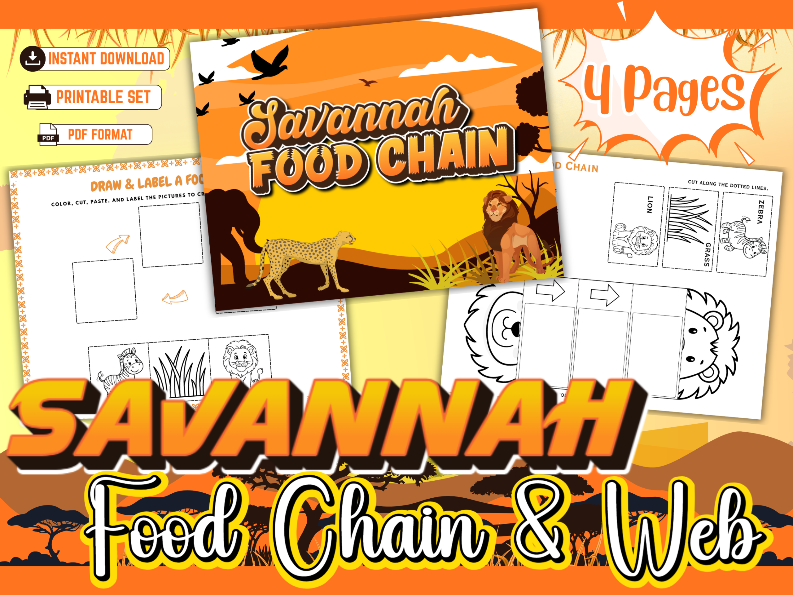 Savannah Food Chain Worksheets mockup