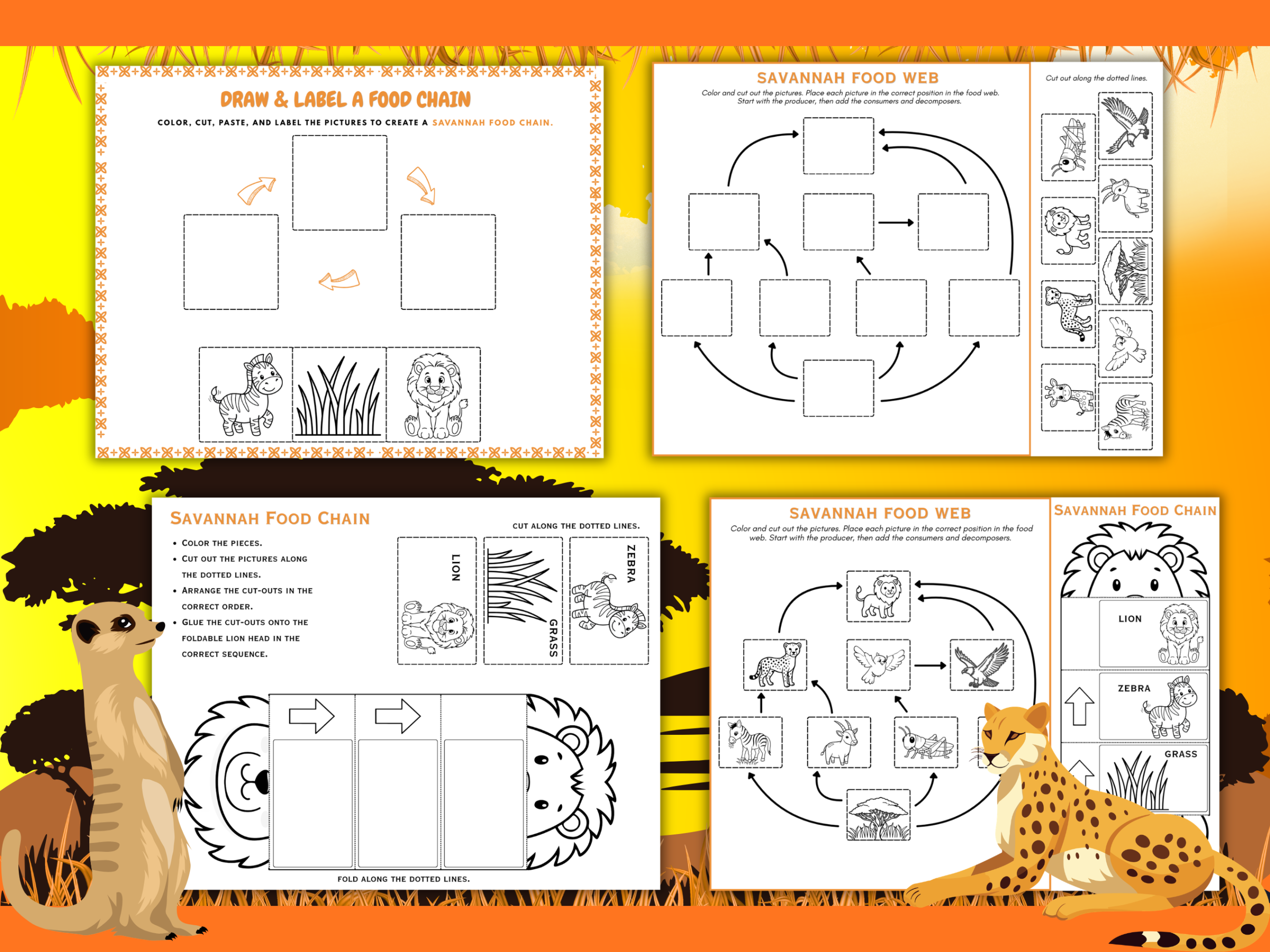Savannah Food Chain Worksheets mockup
