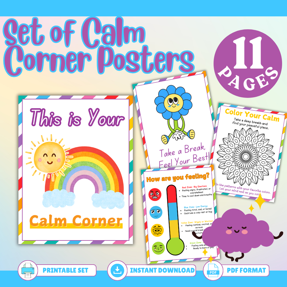 Printable calm corner posters for kids mockup