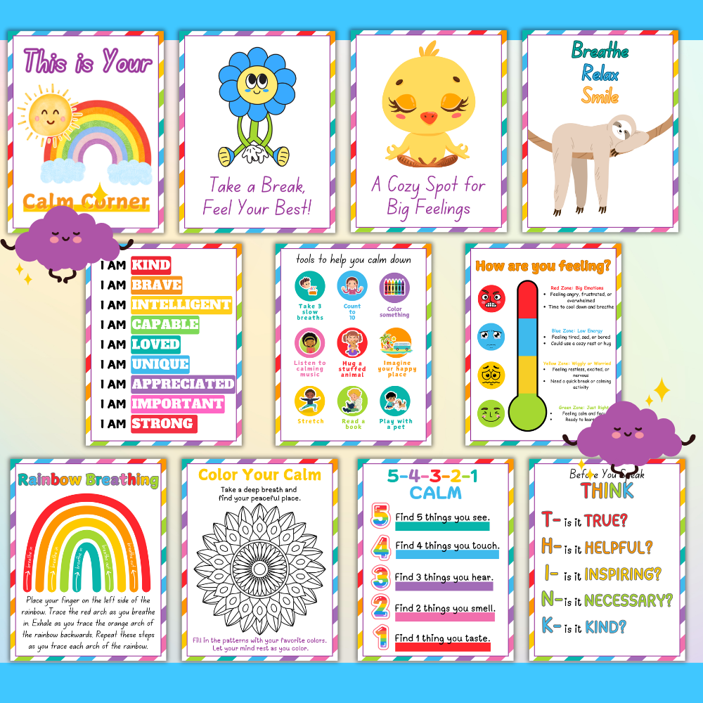 Printable calm corner posters for kids mockup