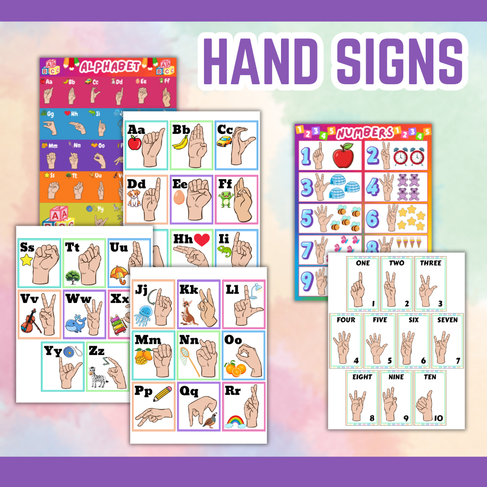 Printable sign language posters for kids mockup