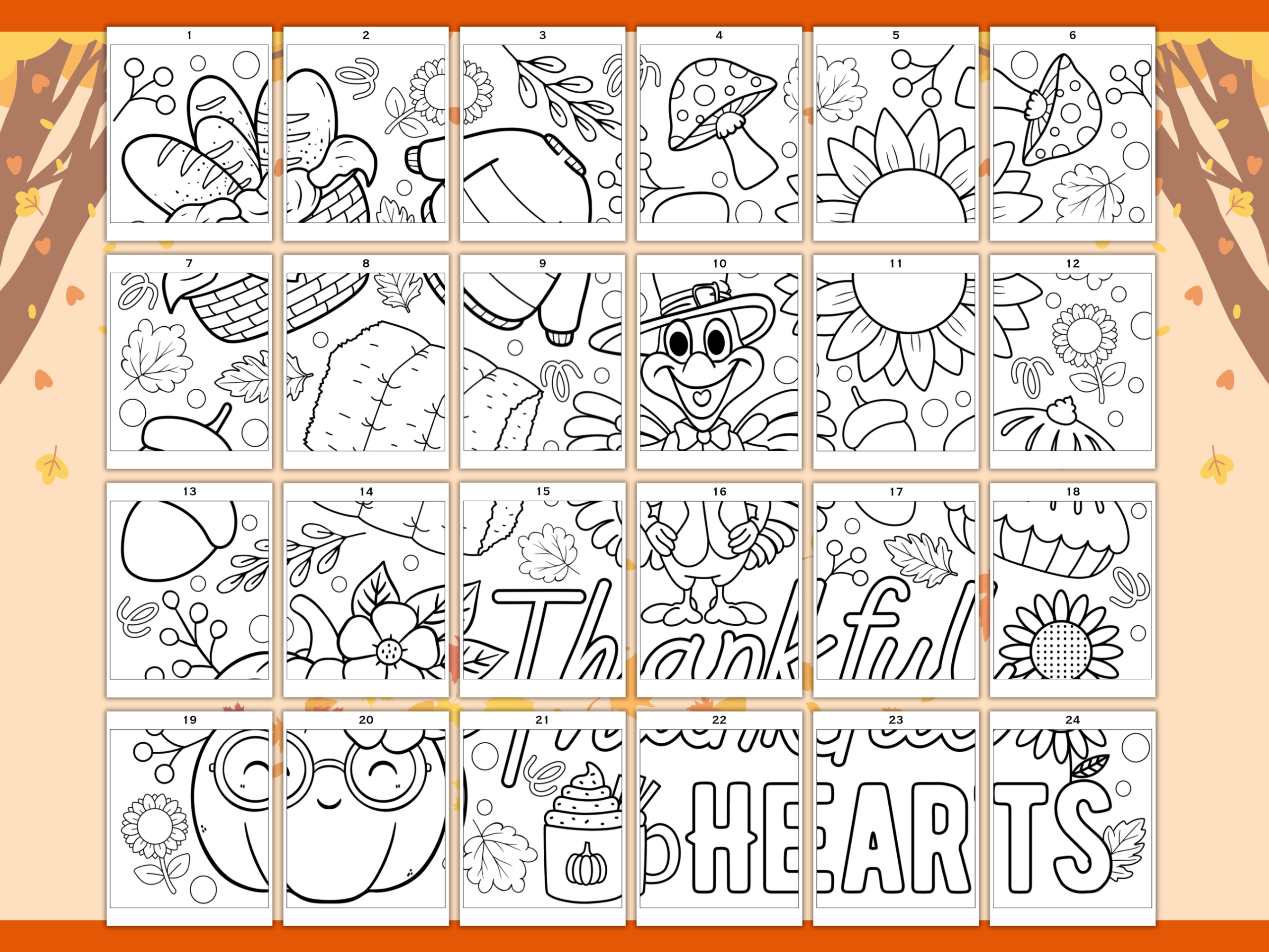 Thanksgiving collaboration poster printable with 24 numbered coloring sections, instructions and numbered assembly guide in a 26-page classroom PDF set.