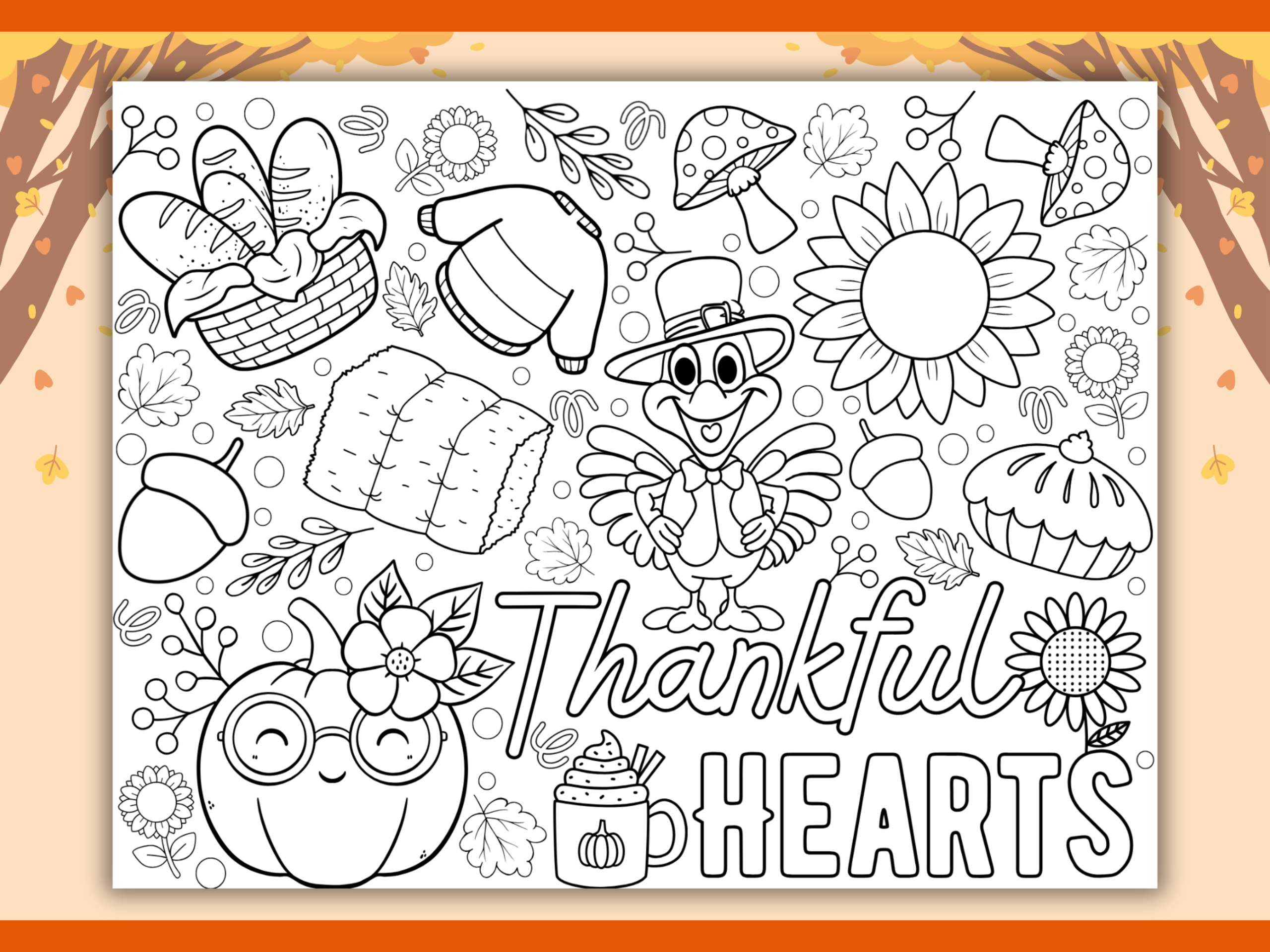 Thanksgiving collaboration poster printable with 24 numbered coloring sections, instructions and numbered assembly guide in a 26-page classroom PDF set.
