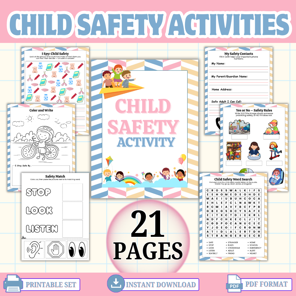 Child safety activities printable mockup