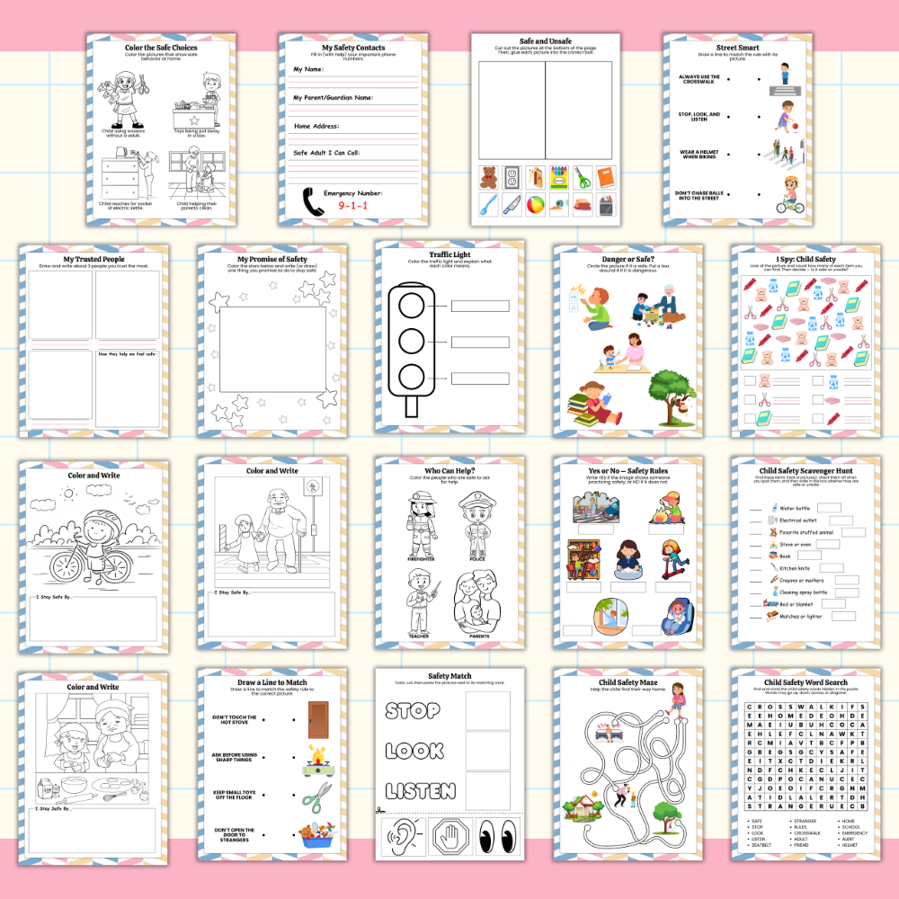 Child safety activities printablemockup