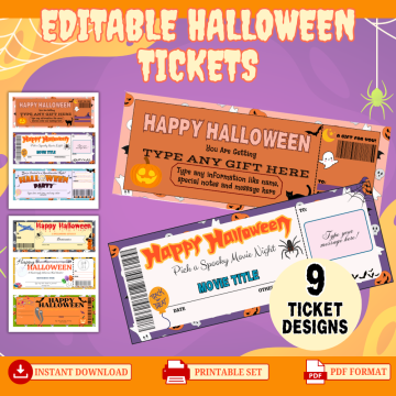 Printable Halloween party invitation tickets mockup