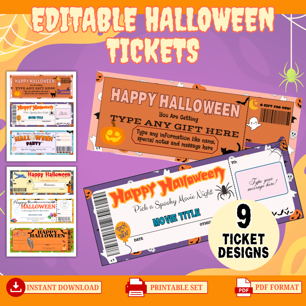 Printable Halloween party invitation tickets mockup