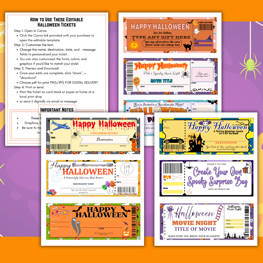 Printable Halloween party invitation tickets mockup