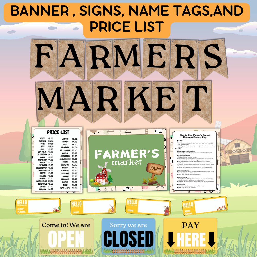 Farmers Market Dramatic Play printable set mockup