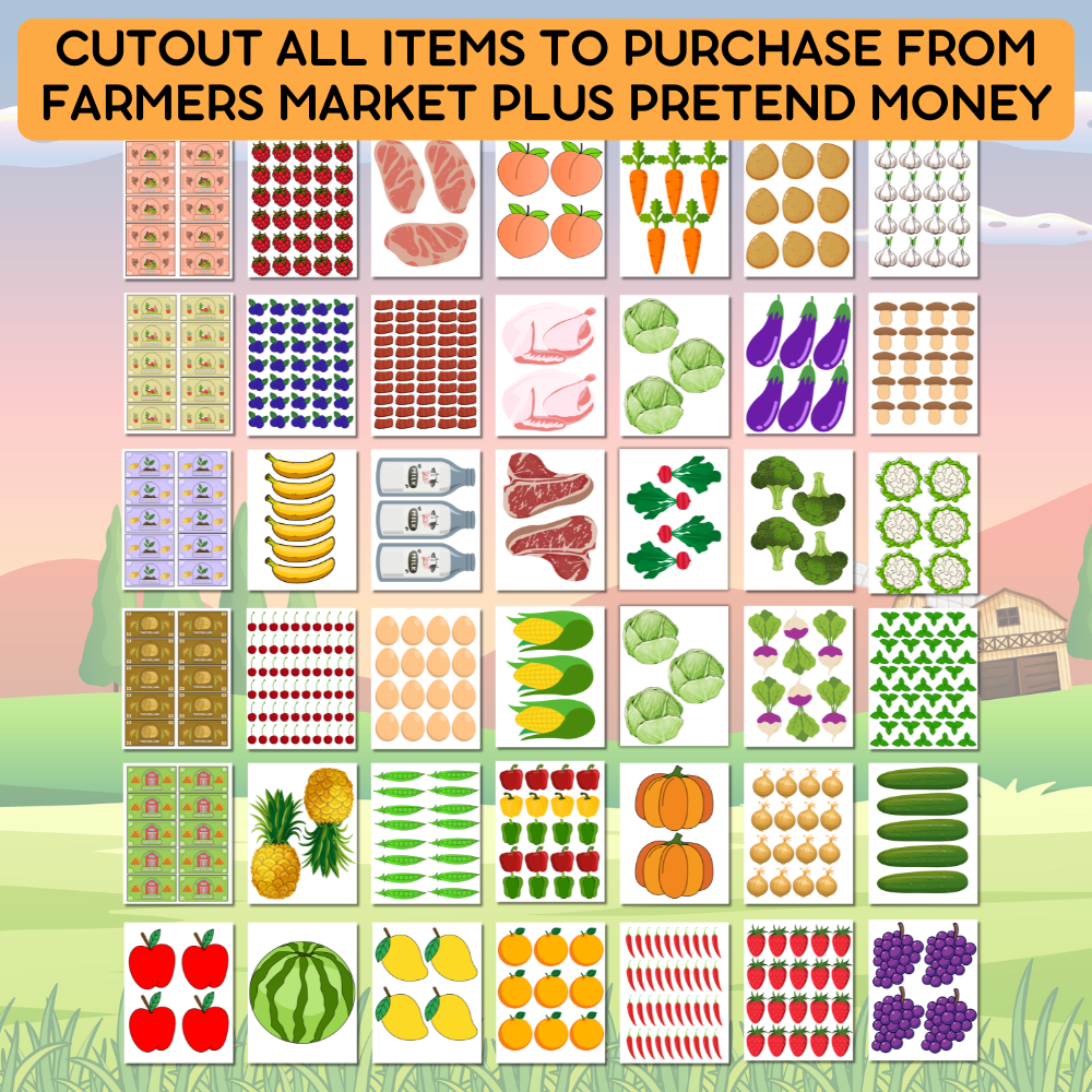 Farmers Market Dramatic Play printable set mockup
