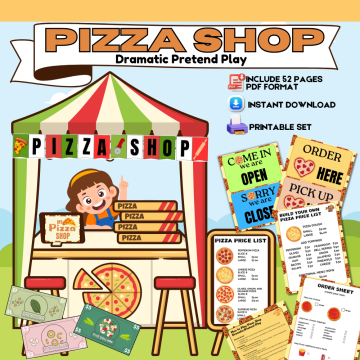 Pizza Shop Dramatic Play printable set mockup