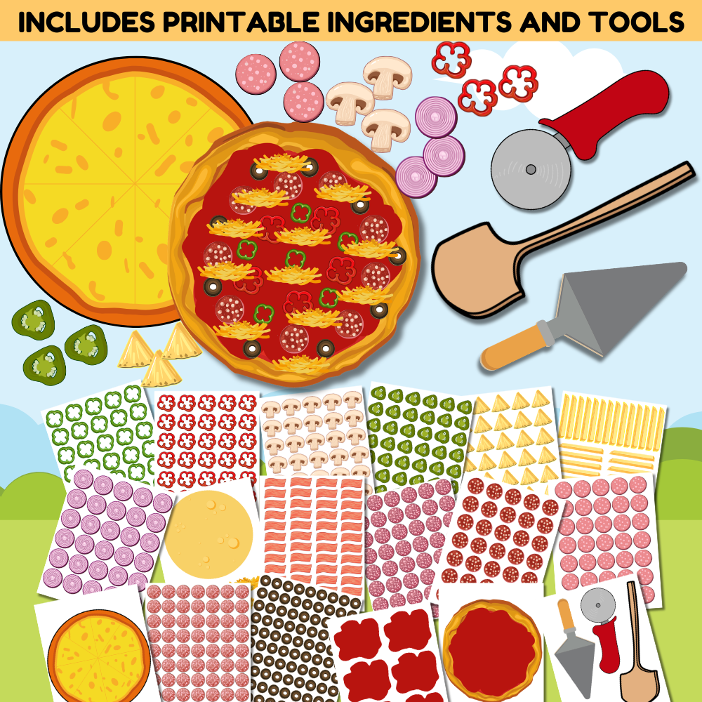 Pizza Shop Dramatic Play printable set mockup
