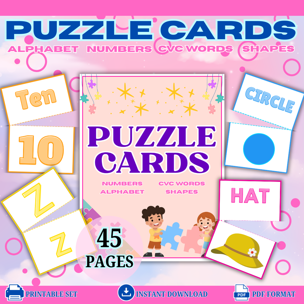 Printable alphabet puzzle cards mockup
