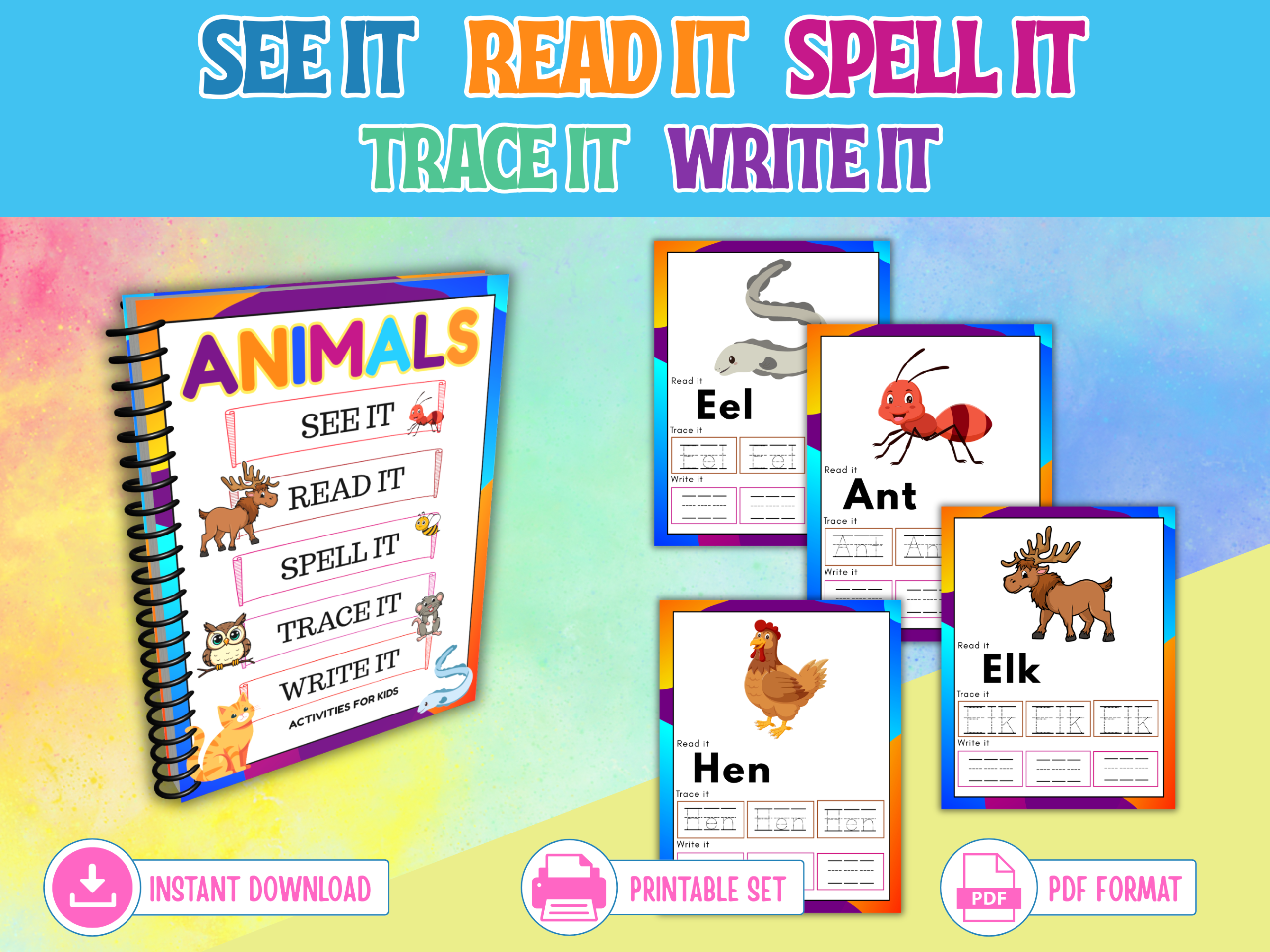 Animal Word Worksheets for Kids mockup