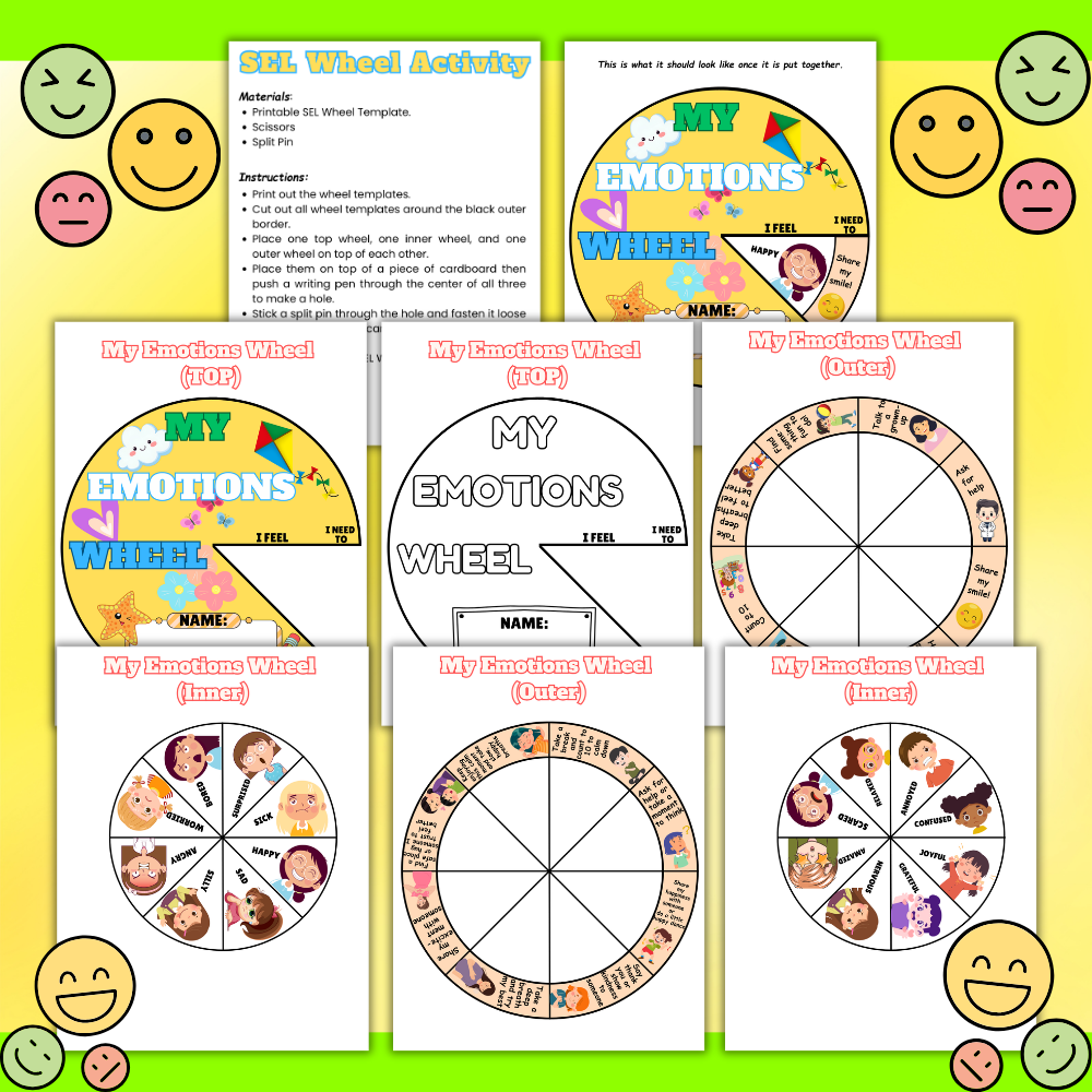 Printable SEL wheel activity for kids mockup