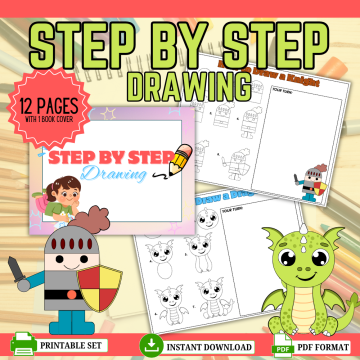 Step by step drawing worksheets for kids mockup